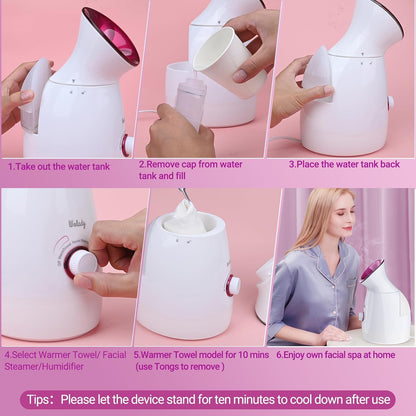 Facial Steamer Large 3-In-1, Towel Warmer & Humidifier Mode, Nano-Ionic Face Steamer with Skin Care Tools, Facial Pores Deep Cleaning, Warm Mist Home Sauna Spa for Women, Birthday Gifts