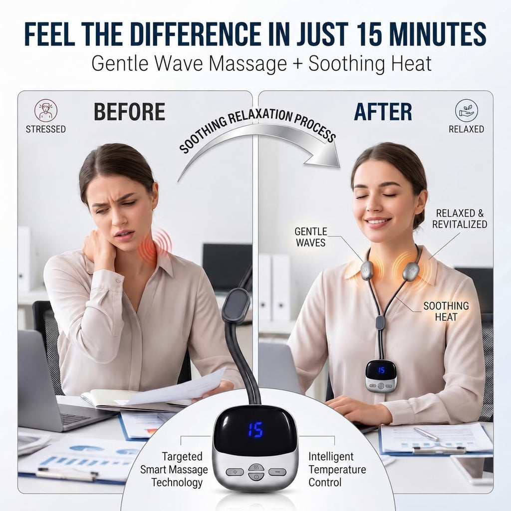 Portable Neck Massager with Heat, Ultra-Light Pendant Smart Neck Massager for Relaxation, 4 Modes 9 Levels, Cordless Comfort Neck Relaxer for Office, Travel, Home - Gifts for Men/Women