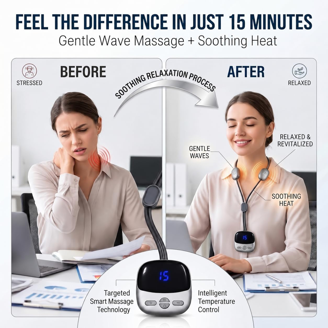 Portable Neck Massager with Heat, Ultra-Light Pendant Smart Neck Massager for Relaxation, 4 Modes 9 Levels, Cordless Comfort Neck Relaxer for Office, Travel, Home - Gifts for Men/Women