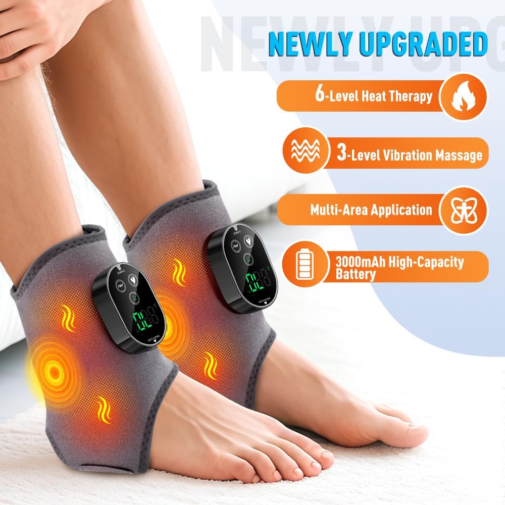 2-Pack Foot Renew Foot Massager, Cordless Ankle Heating Pad with Massager | FSA Eligible Foot and Ankle Massager with Heat, 6 Heat Levels & 3 Massage Modes with Timer (Grey)