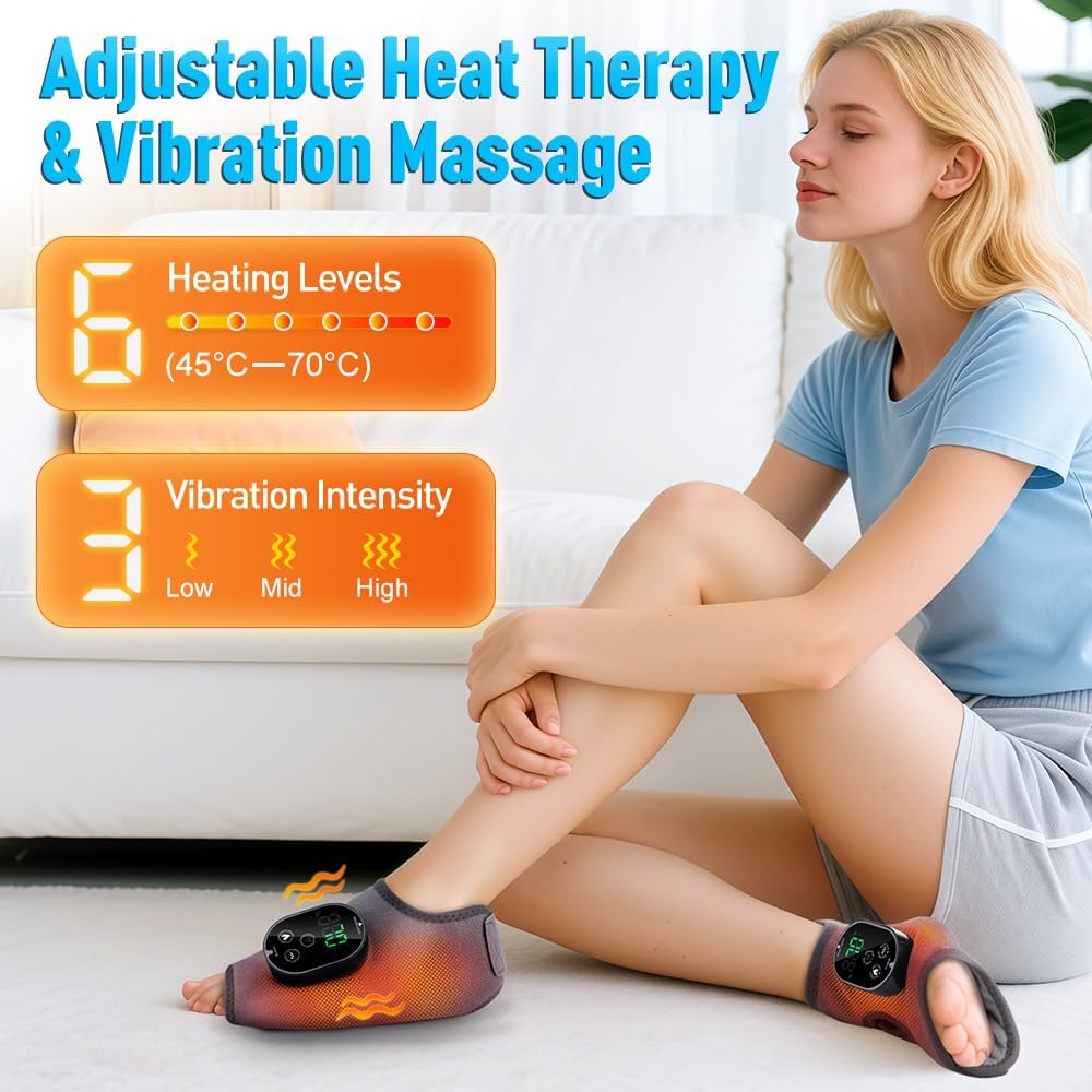 2-Pack Foot Renew Foot Massager, Cordless Ankle Heating Pad with Massager | FSA Eligible Foot and Ankle Massager with Heat, 6 Heat Levels & 3 Massage Modes with Timer (Grey)