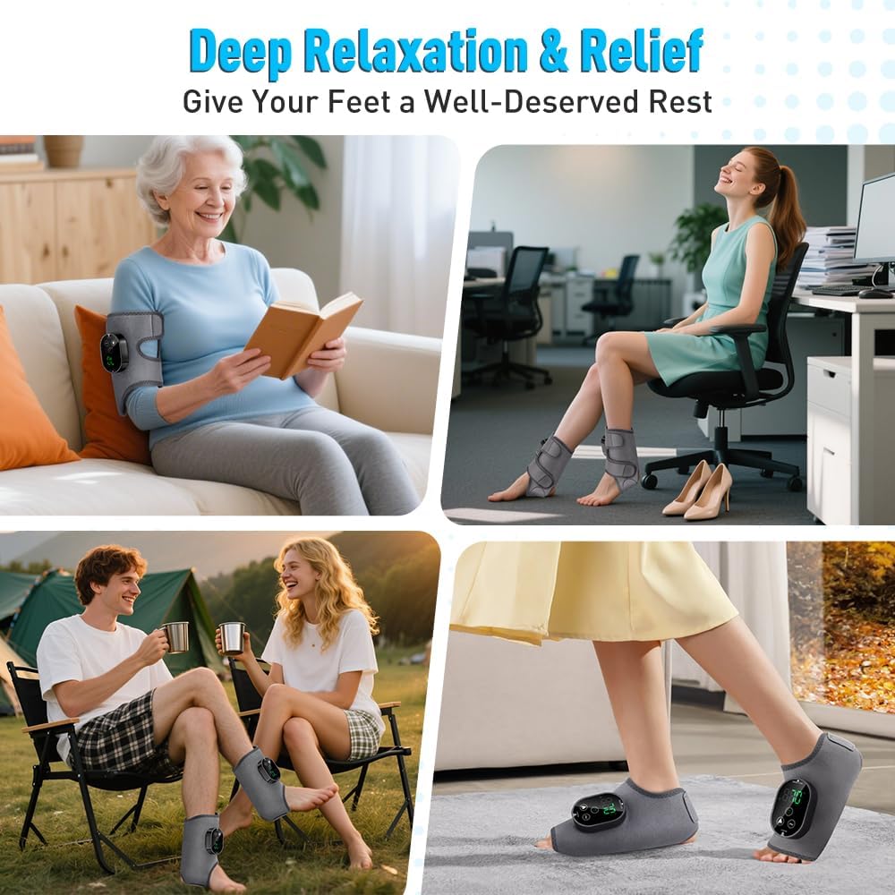 2-Pack Foot Renew Foot Massager, Cordless Ankle Heating Pad with Massager | FSA Eligible Foot and Ankle Massager with Heat, 6 Heat Levels & 3 Massage Modes with Timer (Grey)