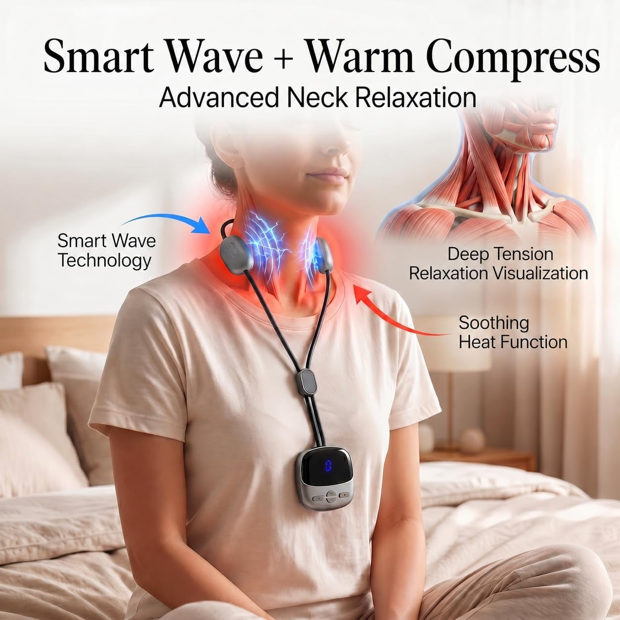 Portable Neck Massager with Heat, Ultra-Light Pendant Smart Neck Massager for Relaxation, 4 Modes 9 Levels, Cordless Comfort Neck Relaxer for Office, Travel, Home - Gifts for Men/Women